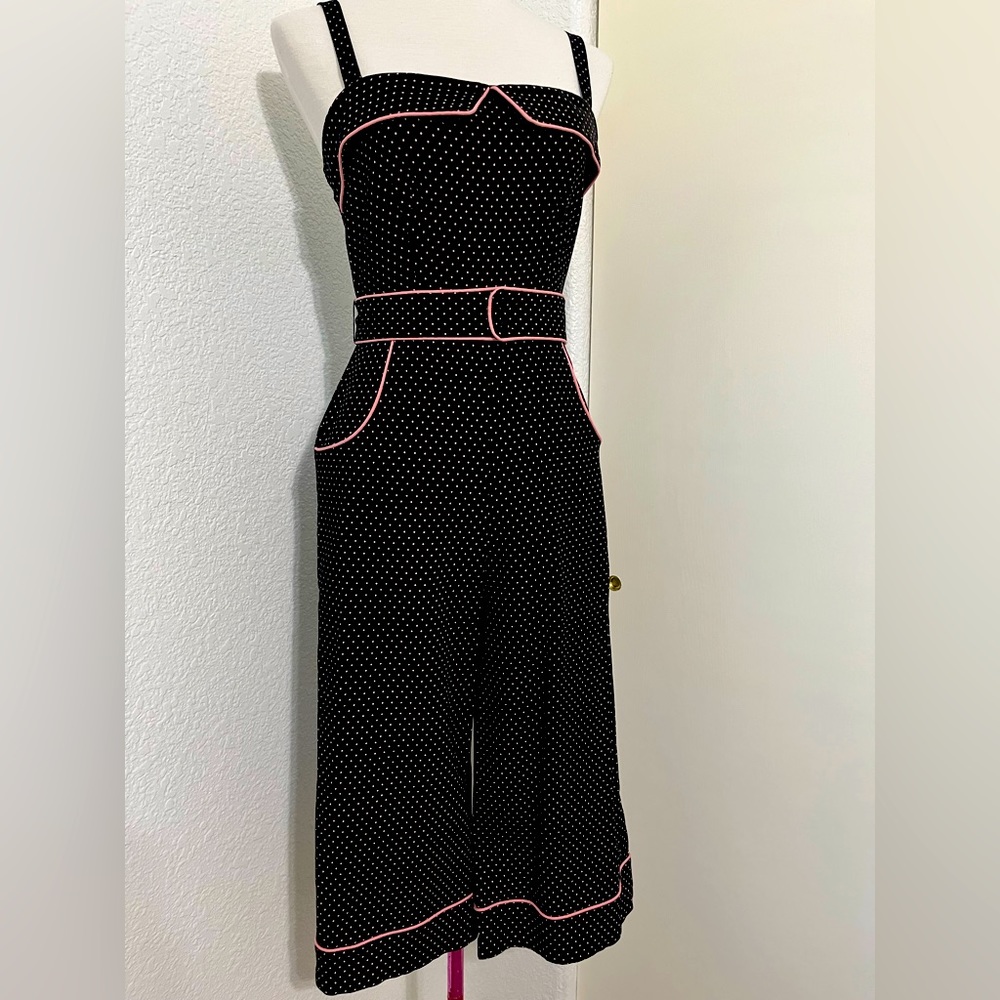 Stop staring! Play pant suit pink polka dot  Medium pinup vintage reproduction